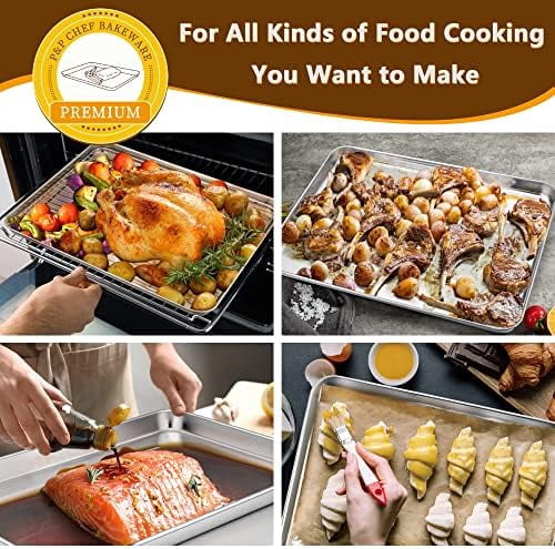 16 Inch Baking Sheet Pan with Rack Set, Stainless Steel Cookie Sheet Pan Tray with Cooling Rack for Oven Use, Cooking Roasting, Non Toxic & Dishwasher Safe, Heavy Duty