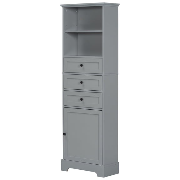 Resenkos Storage Cabinet,Kitchen,Pantry Cabinet,Gray Tall Storage Cabinet with 3 Drawers and Adjustable Shelves for Bathroom, Study