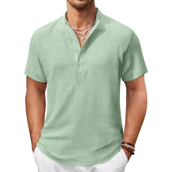 COOFANDY Men Beach Shirt Short Sleeve Hippie Casual Summer Linen Shirt