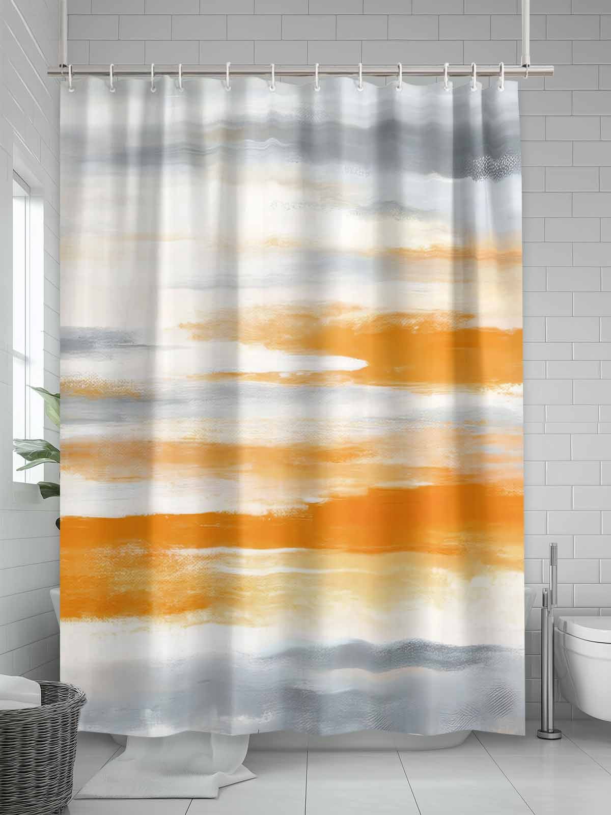 Boanket Polyester Fabric Orange Gray White Shower Curtain, Farmhouse Abstract Ombre Texture Waterproof Bathtub Curtain Bathroom Decor Set with Hooks 72 x 84 Inches,