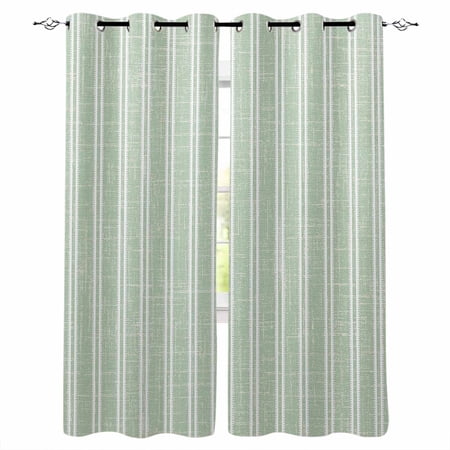 Sage Green Striped Kitchen Curtains Farmhouse Geometric Striped Rustic Vintage Cafe Short Curtains for Bathroom Blackout Window Curtain Grommet Small Tier Drapes for Bedroom Living Room 42 x45 x2