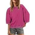 thumbnail image 2 of Women's Crewneck Short Sleeve Color Block Oversized Sweatshirt Tops Shirts Pullovers for Casual Daily Wear Loungewear Streetwear Fashion Essential Gift for Women | Aestivo,Hot Pink L, 2 of 8