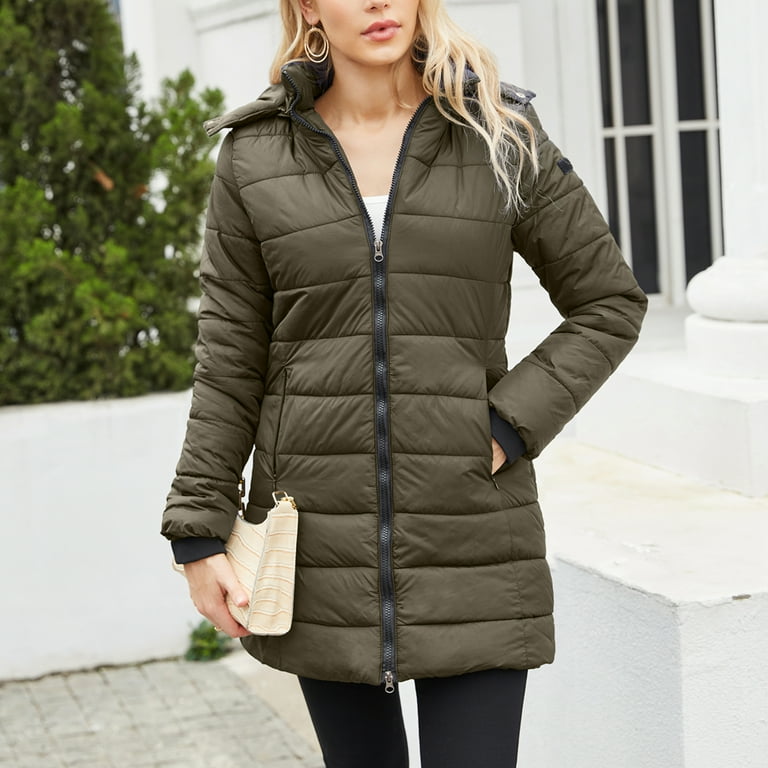 Defitshape Women's Winter Quilted Jacket Fall Outerwear Long Thick