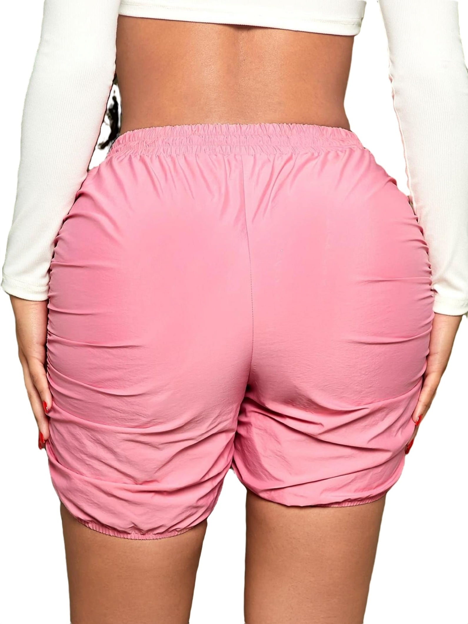 Women\'s Casual Plain Straight Leg Pink Shorts S | Weite Hosen