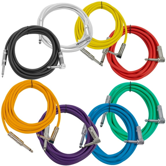 Seismic Audio 8 Pack of 10 Foot Multi-Color Right Angle to Straight Guitar Cables 10' - SAGC10R-Multi