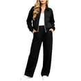 thumbnail image 2 of Tracksuits for Women Set Solid Color Zip Up Stand Collar Jacket and Wide Leg Pants with Pockets for Gym Workouts and Athletic Sports, 2 of 9