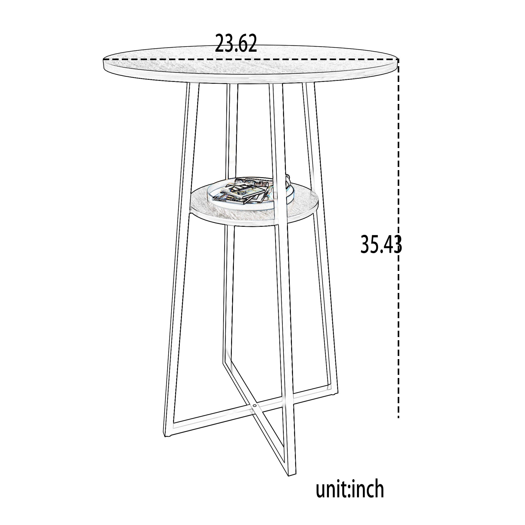 GARITIN 3 Piece Round Bar Table Set with 2 Bar Stools, Counter Height Pub Table with Middle Storage Shelf for Kitchen Balcony, Walnut Brown