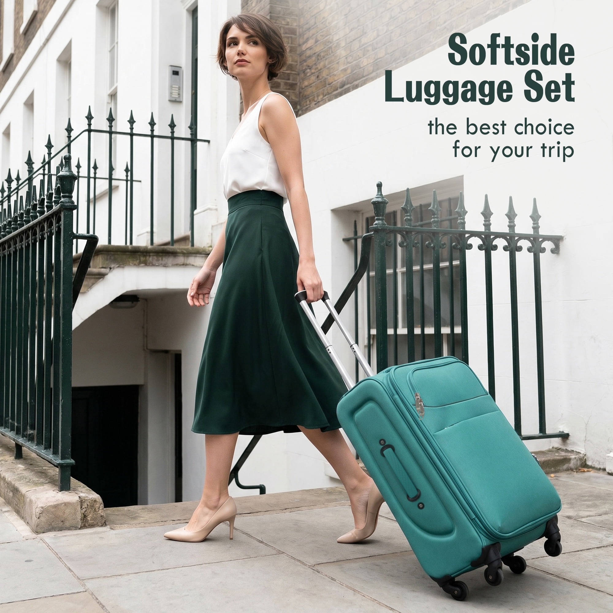 Euroco 4 Piece Softside Luggage Set, Expandable Suitcase Set with TSA Lock and Spinner Wheels, Lightweight Durable Suitcase for Men Women Travel(18"/22"/26"/30") ,Blue Green