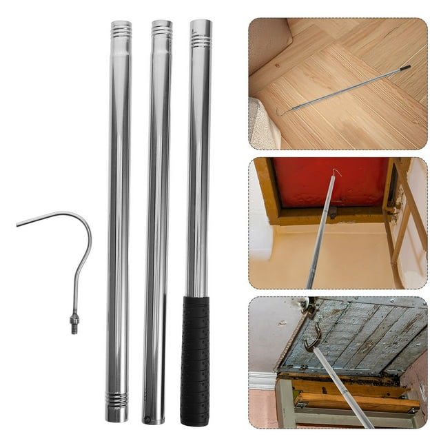 CHICHUMID Adjustable Plated Silver Attic Ladder Pull Down Hook Kit with Open Hook for Easy Storage