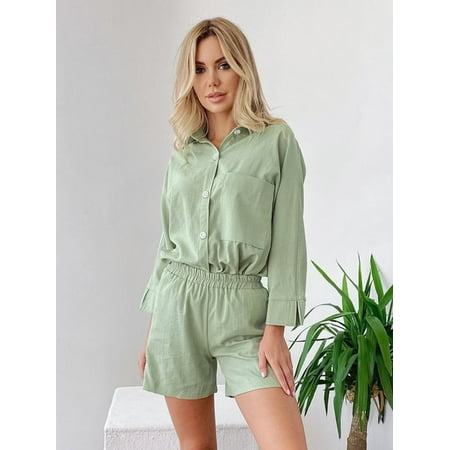 

DanceeMangoo Pocket Short Sets Single-Breasted Pajamas For Women Loungewear Turn Down Collar Set Woman 2 Pieces Sleepwear Female