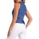 thumbnail image 3 of Chaleco de mezclilla sin mangas para mujer INSPIRE CHIC, con cuello en V y botones, chaqueta casual azul XS, 3 of 6