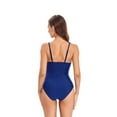 thumbnail image 3 of SWSMCLT Women's Mesh One Piece Swimsuit Backless Full Coverage Swimming Suit Mesh Padded V Neck Spaghetti Strap Modest Bathing Suit Blue 4-6, 3 of 4