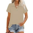 thumbnail image 2 of QLEICOM Women Casual V-Neck Short Sleeve Solid Colour Zipper T-shirt Blouses Shirts Tops Beige 3XL, US Size 14, 2 of 7