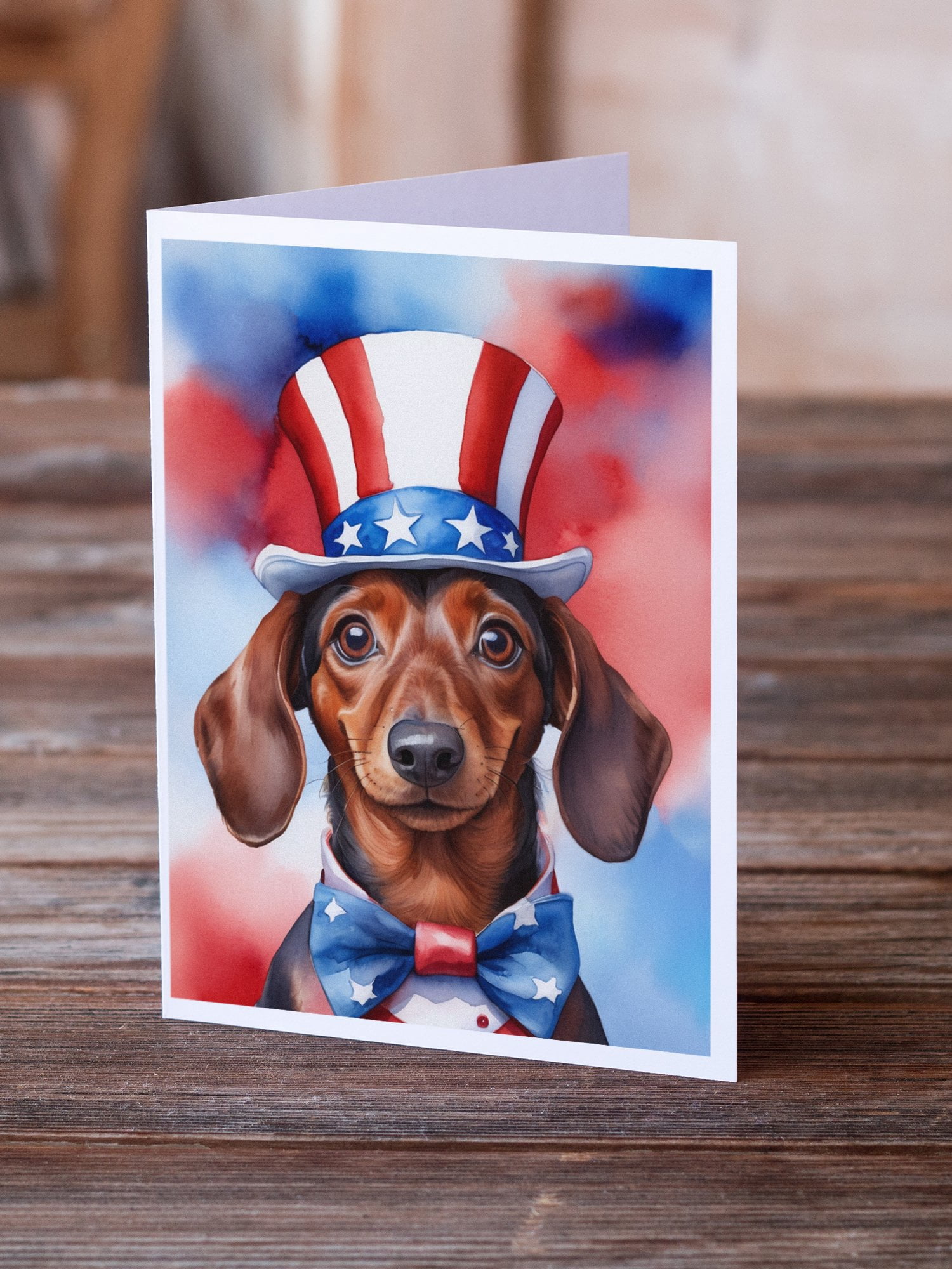 Dachshund Patriotic American Greeting Cards Pack of 8 7 in x 5 in