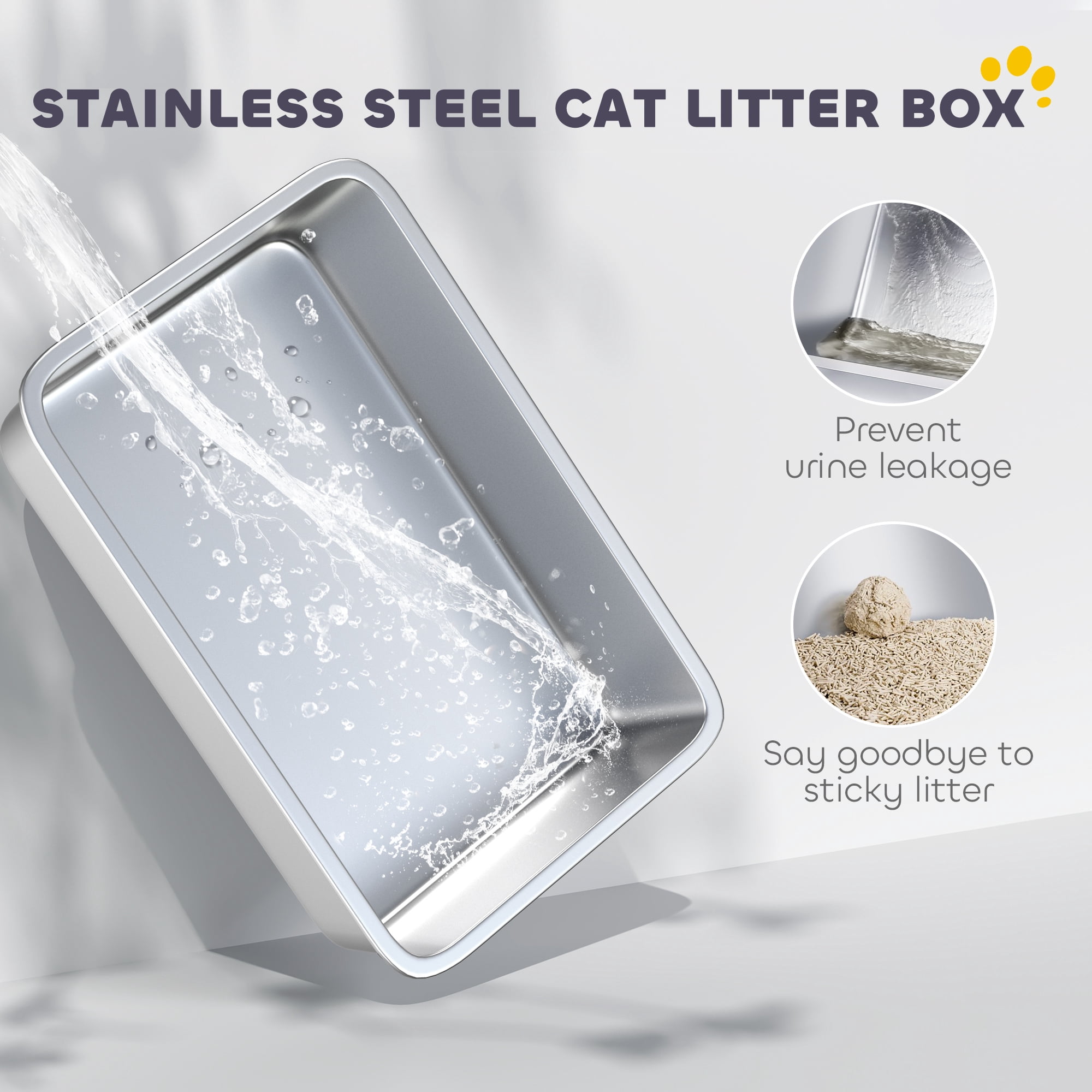 PawHut Stainless Steel Cat Litter Box, Extra Large 2 in 1 Kitty Litter Box with Removable Lid, Scoop, Filter Bags, for Small to Large Cats, Gray