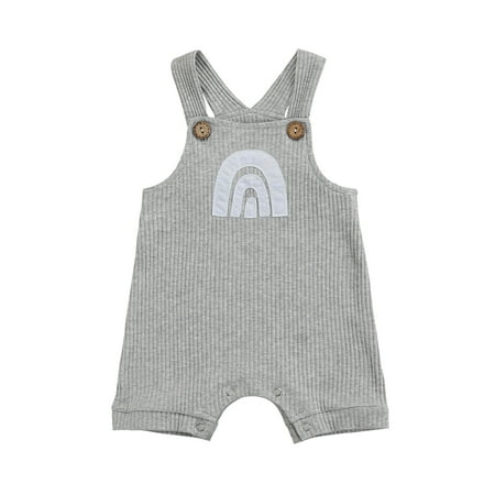 

Baby Unisex Summer Jumpsuits Rainbow Print Ribbed Sleeveless Button 0-18M