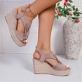 thumbnail image 3 of Womens Platform Wedge Sandals Fringe Suede Peep Toe Espadrilles Ankle Strap Wedges Heels Fashion Cutout Pumps Purple Size 8.5, 3 of 8