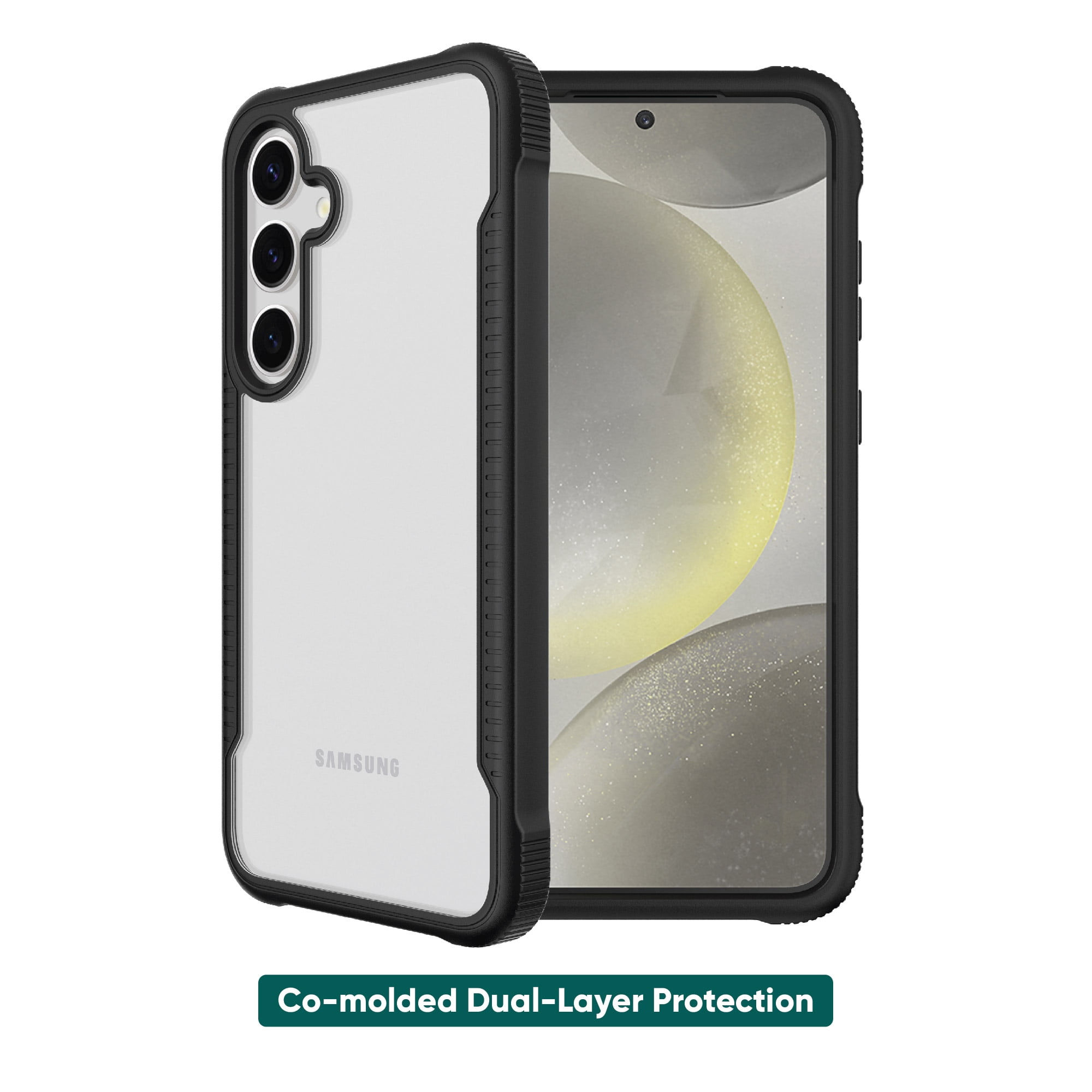 onn. Dual-Layer Phone Case for Samsung Galaxy S24 5G - Black/Clear