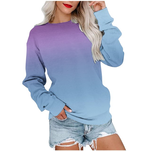 KIHOUT Hauts en Solde, Chandails en Molleton Imprimés Dégradés à Manches Longues Blouse Col Rond Hauts Décontractés Pull Sans Capuche