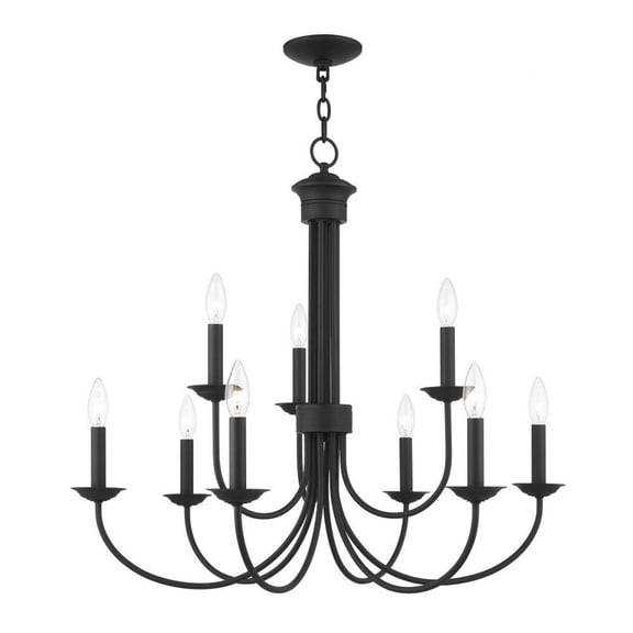 Farmhouse Nine Light Chandelier-Black Finish Bailey Street Home 218-Bel-4188564