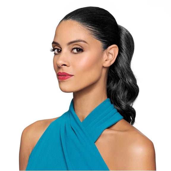 Drawstring 10" Long Wavy Ponytail #DS23 Color 1 Black - Elegant Waves Hairpiece Fusion Heat Friendly Synthetic Fiber Womens Lightweight African American Foxy Silver Bundle Maxwigs Hairloss Booklet