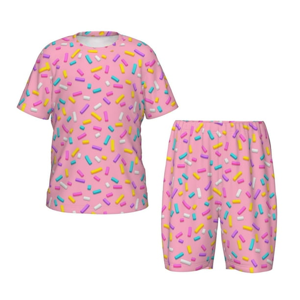 Balery Donut Conjunto de Pijama Infantil de Manga Corta con Estampado – Ropa de Dormir de Algodón Suave-Small