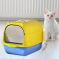 thumbnail image 6 of Hooded Cat Litter Box Litter Pan Large Space Enclosed and Covered Cat Toilet Yellow Blue, 6 of 9