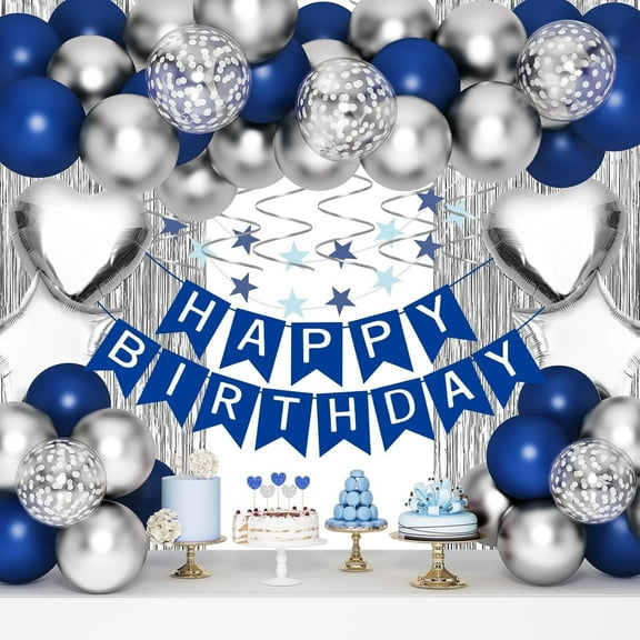 91Pcs Birthday Party Decoration Kits, Birthday Party Supplies Set with Banner, Fringe Curtains, Balloons