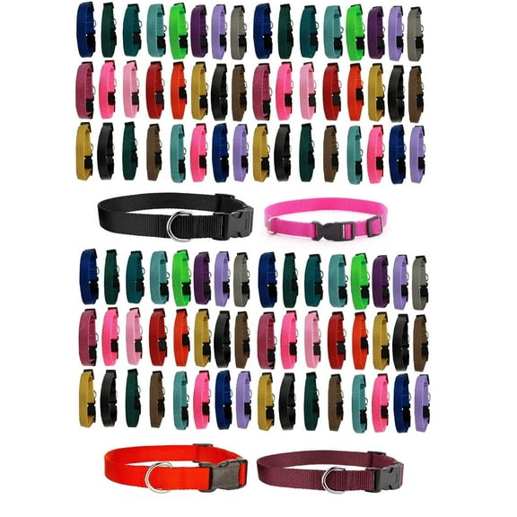 Dog Collar Shelter Rescue Vet Bulk Pack 100 Assorted Color Adjustable Pick Size (Small - 10 to 16 Inch)