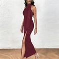 thumbnail image 5 of ClodeEU Women's Mock Neck Sleeveless Maxi Dress with Scarf,Elegant Solid Color High Split Evening Gown Wine,Women's Plus L, 5 of 5