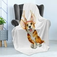 thumbnail image 4 of Puppy Soft Flannel Fleece Blanket, Funny Christmas Themed Watercolor Painting of Happy Corgi Dog with Deer Antlers Image, Cozy Plush for Indoor and Outdoor Use, 50" x 60", Multicolor, by Ambesonne, 4 of 5