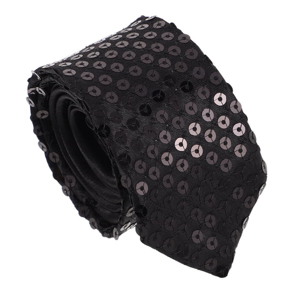 WEUVEB 1Pack Neck Ties Mens Black Sparkly Tie Sequin Decoration For Business Events