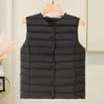 thumbnail image 3 of Winter Women Layering Vest Coat with Storage Bag Thin Padded Button Closure Round Neck Sleeveless Solid Color Windproof Heat Retention Outdoor Down Coat, 3 of 8