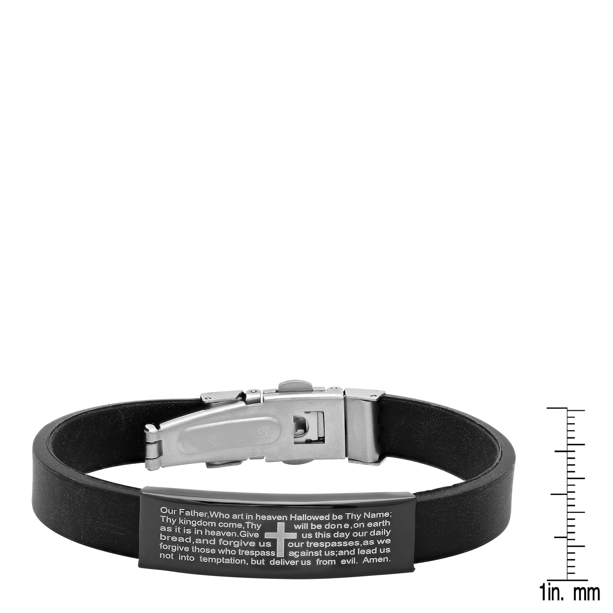 Steeltime Men's Black Silicone & Stainless Steel ID Bracelet with Lords Prayer Inscription