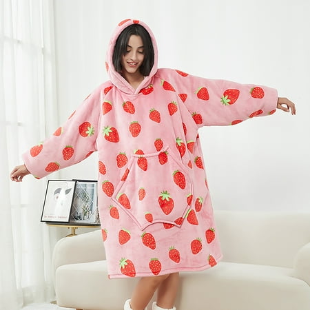 DAKIMOE Sherpa Lined Wearable Blanket Hoodie - Thermal Winter Oversized Fleece Robe with Hood & kangoroo Pocket (Home, Bedtime, Camping)