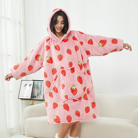 DAKIMOE Sherpa Lined Wearable Blanket Hoodie - Thermal Winter Oversized Fleece Robe with Hood & kangoroo Pocket (Home, Bedtime, Camping)