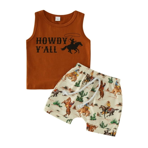 TAIAOJING Baby Boys Summer Clothes Sets Toddler Sleeveless Cartoon Cow Prints T Shirt Vest Tops Shorts Outfit 18-24 Months