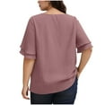 thumbnail image 2 of APEXFWDT Women's Plus Size Ruffle Sleeve Shirt Crew Neck Dressy Blouse,XL,Purple, 2 of 7