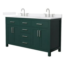 Beckett 60" Green Double Vanity & White Quartz Top (3-Hole) & Nickel Trim