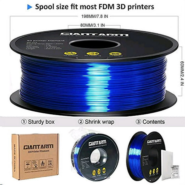 GIANTARM 3D Printer PLA Filament， Shiny Silk Royal Blue Toughness