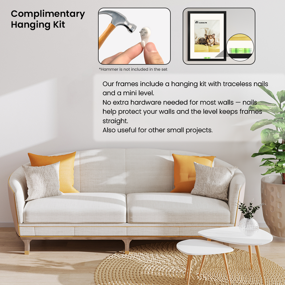 AURALYN 16x20 Picture Frames Set of 3, Fits 12x16 with Mat – Safe for Fingers, Includes Hanging Kit – Gallery Wall Frames, Black