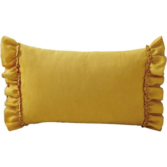 Nvzi Farmhouse Ruffles Throw Pillow Cover Super Soft Suede Decorative Lumbar Cushion Case Pillowcase for Sofa Couch Bed Chair Car (Yellow, 12"x20")
