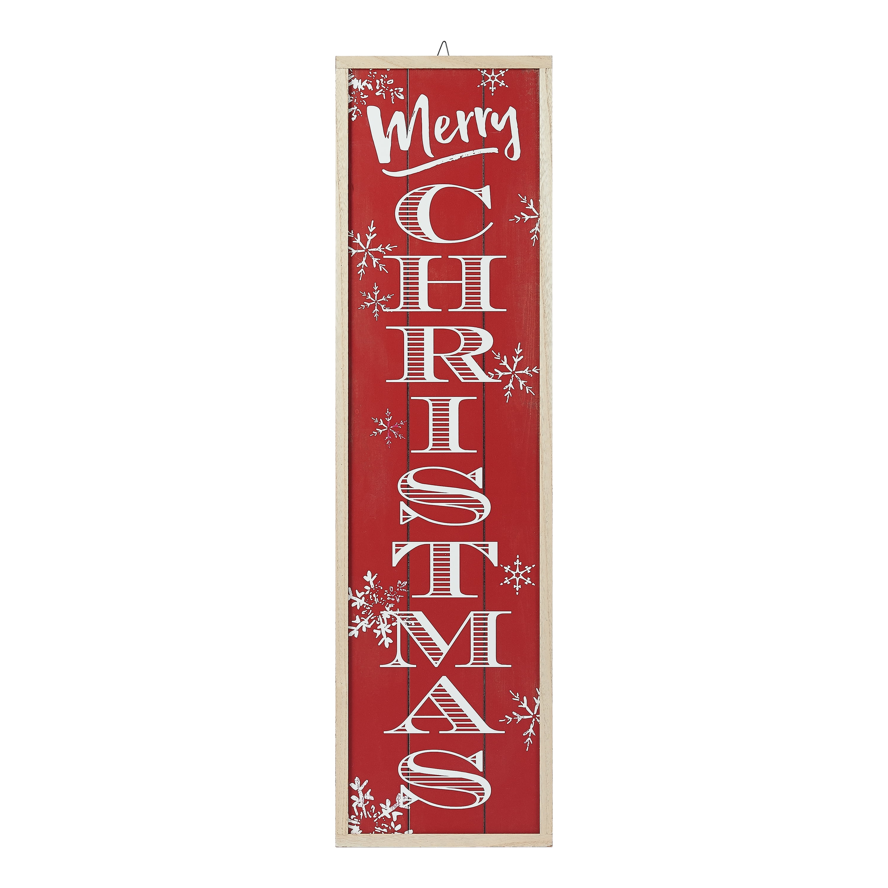 Holiday Time Natural Wood Frame Indoor/Outdoor Vertical Hanging Sign ...