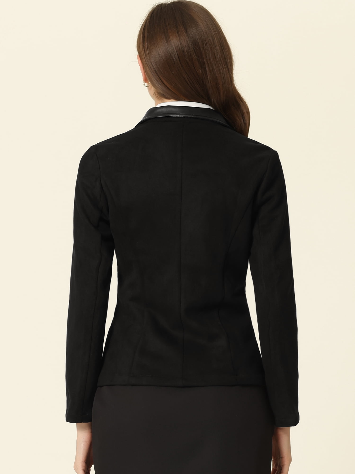 DARING DIVA Women's Faux Suede Lapel Collar Button Down Blazer XL Black