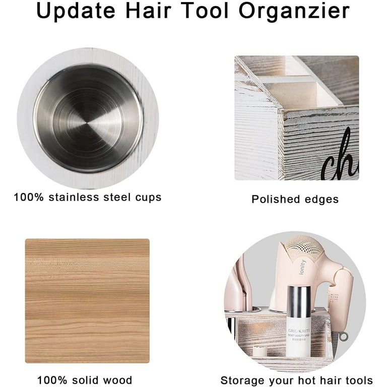 Wood Hair Dryer Holder, Hair Tool Organizer, Curling Iron Holder