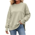 thumbnail image 2 of Womens Oversized Crewneck Sweatshirt | Soft Fleece Lined Long Sleeve Pullover, Loose Casual Fit, Workout Lounge Wear Daily Airport Outfits, 2026 Fall Winter Fashion Khaki S, 2 of 9