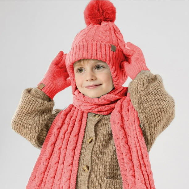 Conjunto de gorro, bufanda y guantes de punto para niños, compatibles con pantallas táctiles, ideales para el invierno. Tallas de 2 a 8 años. 3 piezas, 135 x Rkxzt