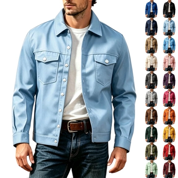 Men's Casual Button Down Trucker Jacket Lapel Collar Multi Pocket Coat Classic Spring Fall Outfits Daily Workwear Outerwear Weekend Outings & Casual Occasions