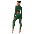 thumbnail image 5 of Mufeng Womens dance 2 Pieces Mesh Rhinestone Crop Tops Shirts Bodycon Pants Jazz Latin Dance Outfits Dark Green L, 5 of 6