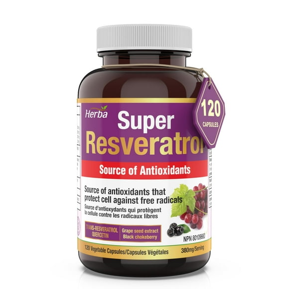 Herba Supplément Resvératrol - 120 Gélules | Trans-Resvératrol avec Échinacée, Quercétine, Extrait de Pépins de Raisin et Aronia | Puissant Supplément Antioxydant